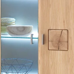 Online Wohnen Vitrine Highboard optional mit LED Pontros Eiche Bianco teilmassiv
