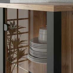 New Wohnen Vitrine in Fichte verwittert Dekor - Simeona