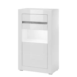 Best Wohnen Vitrine in Hochglanz Weiß Mextra mit Beton Dekor Absetzung