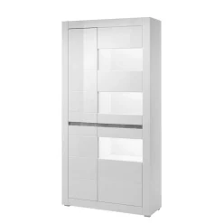 Hot Wohnen Vitrine in Weiß hochglänzend Mextra mit Absetzung Beton Optik