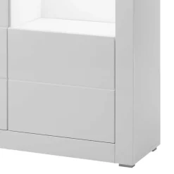 Hot Wohnen Vitrine in Weiß hochglänzend Mextra mit Absetzung Beton Optik