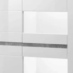 Hot Wohnen Vitrine in Weiß hochglänzend Mextra mit Absetzung Beton Optik