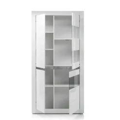 Hot Wohnen Vitrine in Weiß hochglänzend Mextra mit Absetzung Beton Optik