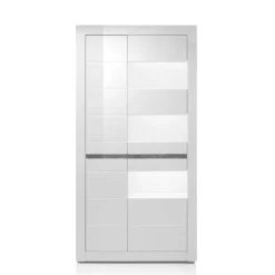 Hot Wohnen Vitrine in Weiß hochglänzend Mextra mit Absetzung Beton Optik