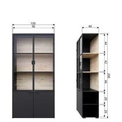 Best Wohnen Vitrinenschrank in Kiefer und Schwarz - Angoro