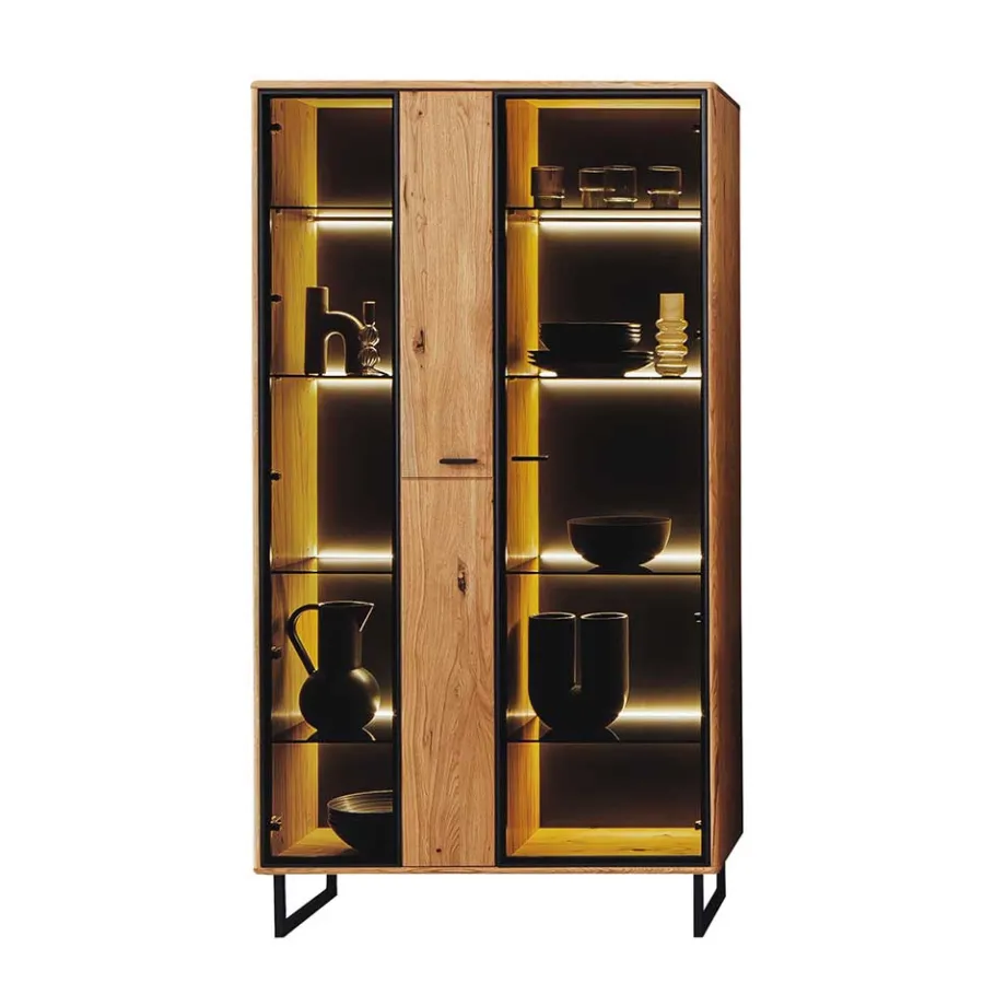 New Wohnen Vitrinenschrank in Wildeiche & Anthrazit - Flacona