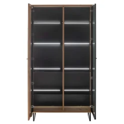 New Wohnen Vitrinenschrank in Wildeiche & Anthrazit - Flacona