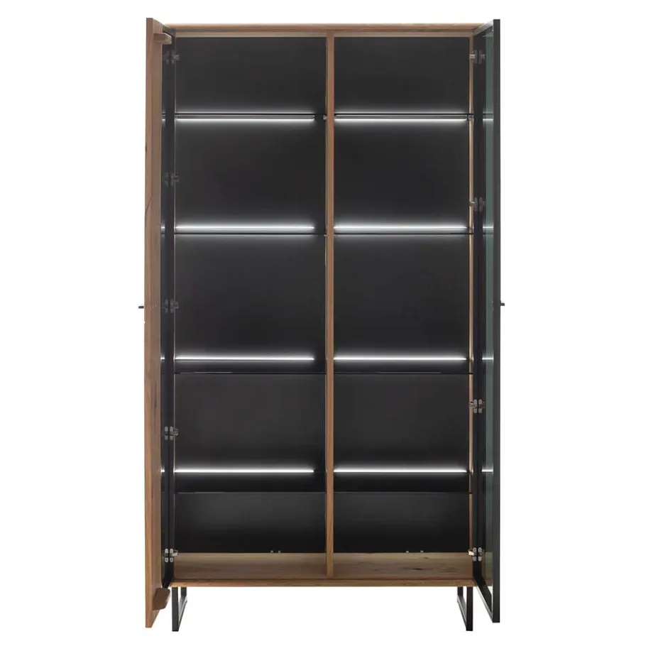 New Wohnen Vitrinenschrank in Wildeiche & Anthrazit - Flacona