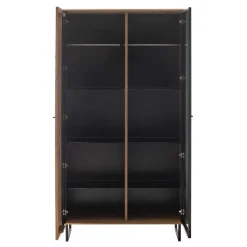 New Wohnen Vitrinenschrank in Wildeiche & Anthrazit - Flacona