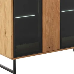 New Wohnen Vitrinenschrank in Wildeiche & Anthrazit - Flacona
