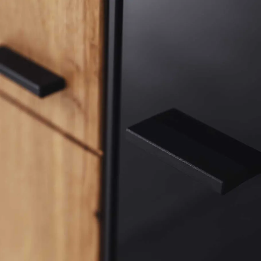 New Wohnen Vitrinenschrank in Wildeiche & Anthrazit - Flacona