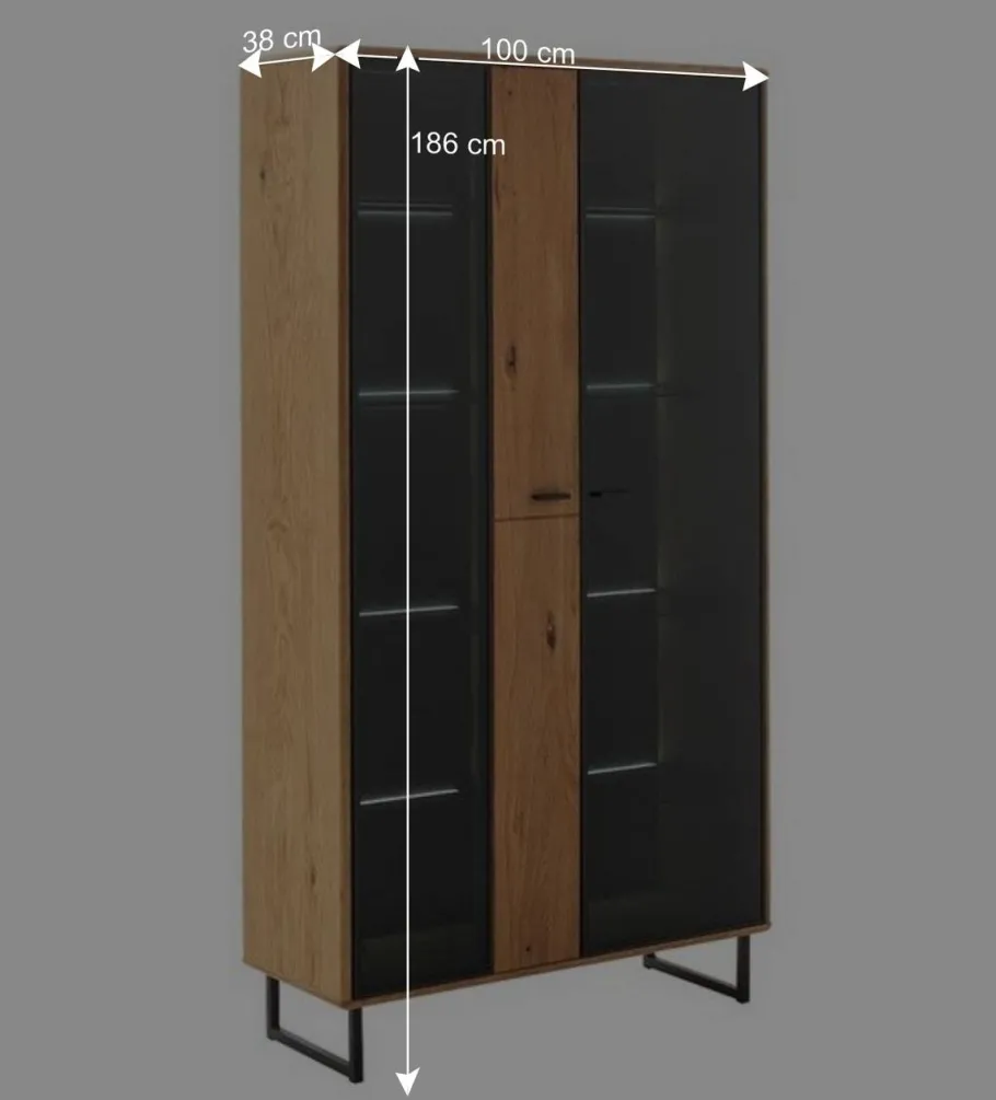 New Wohnen Vitrinenschrank in Wildeiche & Anthrazit - Flacona