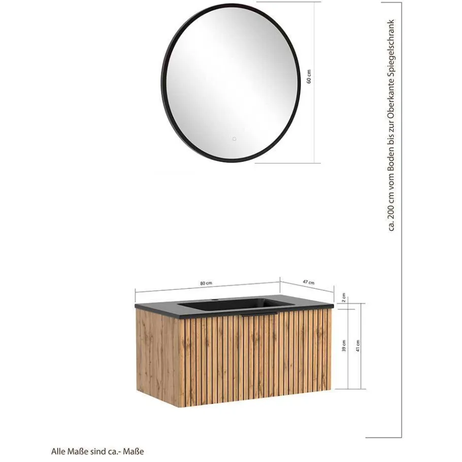 Clearance Wohnen Waschtisch & LED Spiegel & Oberschrank - Crystoga (dreiteilig)