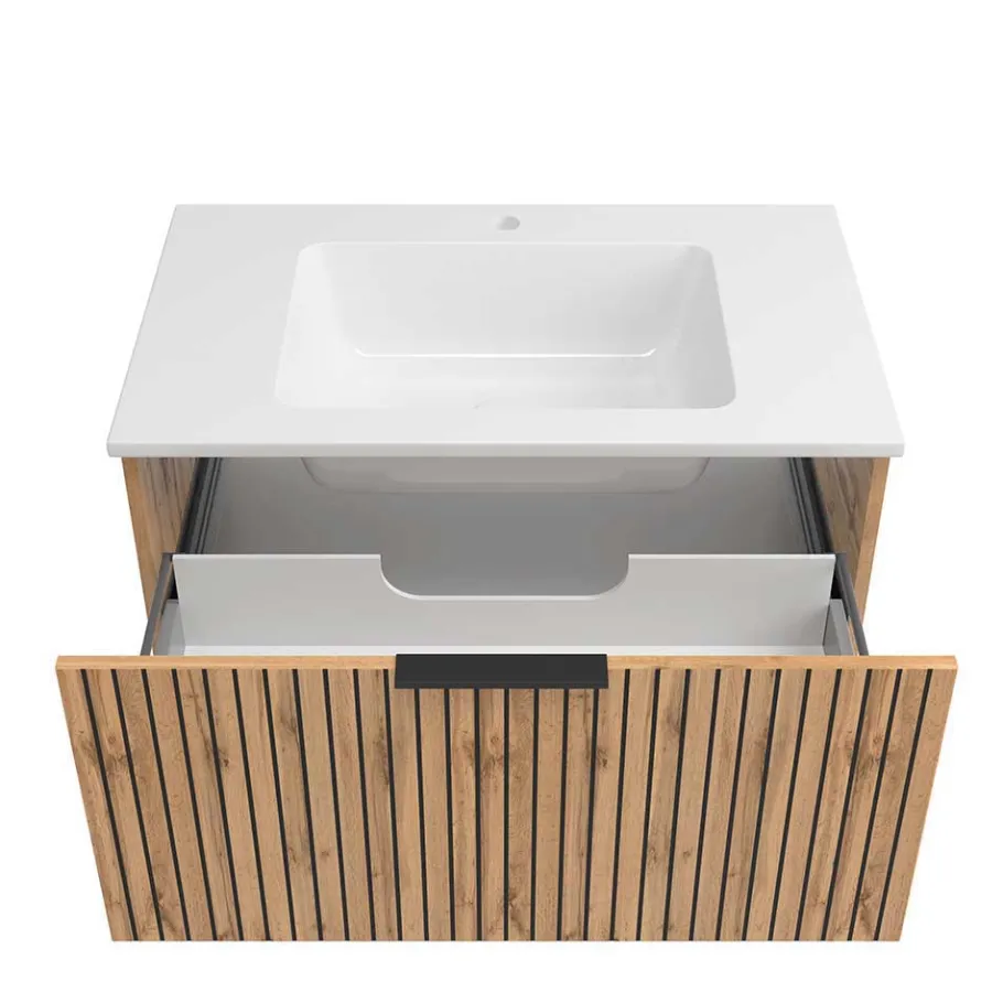 Wohnen Waschtisch & LED Spiegel & Midischrank - Crystoga I (dreiteilig)
