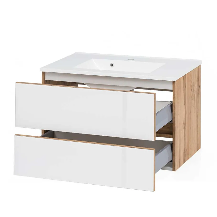 Discount Wohnen Waschtisch Möbel & Hochschrank Set - Vrendina (dreiteilig)