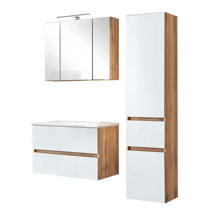 Discount Wohnen Waschtisch Möbel & Hochschrank Set - Vrendina (dreiteilig)