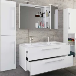 Clearance Wohnen Weiße Badeinrichtung mit Doppel-Waschtisch - Matsu (vierteilig)