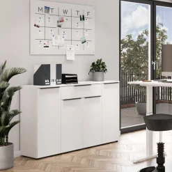 Outlet Wohnen Weiße Büromöbel Kombination - Sparkle (vierteilig)