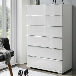Discount Wohnen Weiße Hochkommode mit Glasfront - Rocca