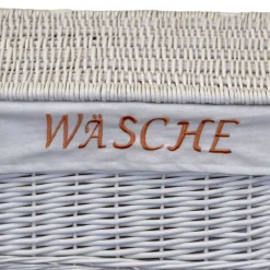 Hot Wohnen Weiße Landhaus Wäschetruhe aus Weide Geflecht - Alberello