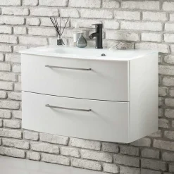 Outlet Wohnen Weiße Waschtischkonsole mit zwei Schubladen - Anjunica