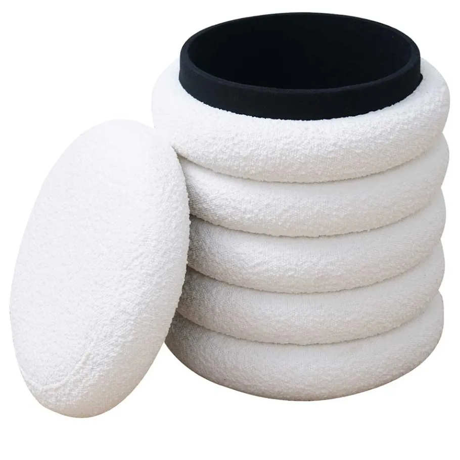 New Wohnen Weißer Boucle Hocker mit Stauraum - Francara