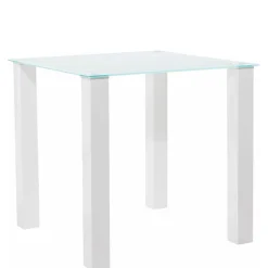 Discount Wohnen Weißer Hochglanz Tisch mit Glasplatte - Richard