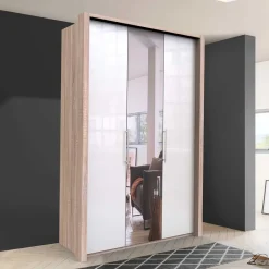 Outlet Wohnen Weißer Kleiderschrank mit Spiegel mittig - Bosays