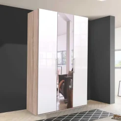 Outlet Wohnen Weißer Kleiderschrank mit Spiegel mittig - Bosays