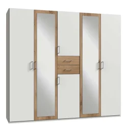 Hot Wohnen Weißer Kleiderschrank mit Plankeneiche 225 cm breit - Leela