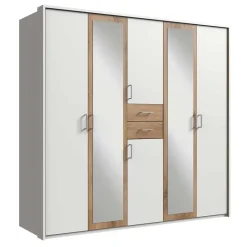 Hot Wohnen Weißer Kleiderschrank mit Plankeneiche 225 cm breit - Leela