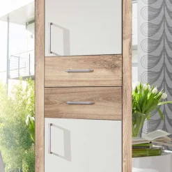 Hot Wohnen Weißer Kleiderschrank mit Plankeneiche 225 cm breit - Leela