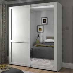 Outlet Wohnen Weißer Schwebetüren-Schrank mit Spiegel - Flinn