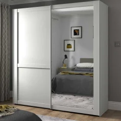 Outlet Wohnen Weißer Schwebetüren-Schrank mit Spiegel - Flinn
