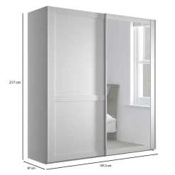 Outlet Wohnen Weißer Schwebetüren-Schrank mit Spiegel - Flinn