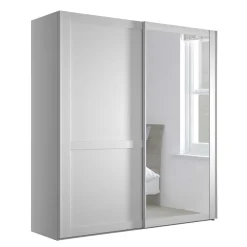 Outlet Wohnen Weißer Schwebetüren-Schrank mit Spiegel - Flinn
