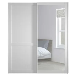 Outlet Wohnen Weißer Schwebetüren-Schrank mit Spiegel - Flinn