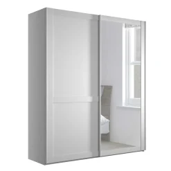 Outlet Wohnen Weißer Schwebetüren-Schrank mit Spiegel - Flinn