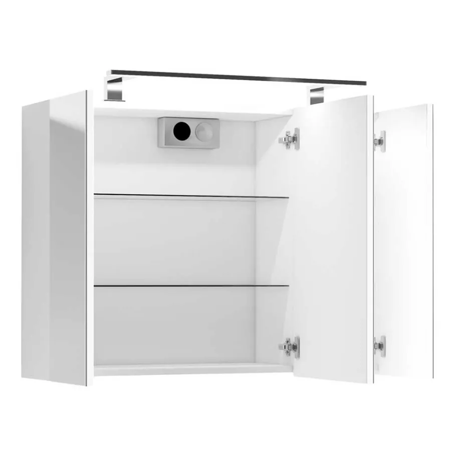 Clearance Wohnen Weißer Spiegelschrank mit LED Licht - 3-türig - Rumanian