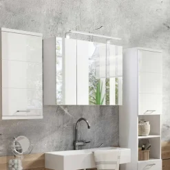 Clearance Wohnen Weißer Spiegelschrank mit LED Licht - 3-türig - Rumanian