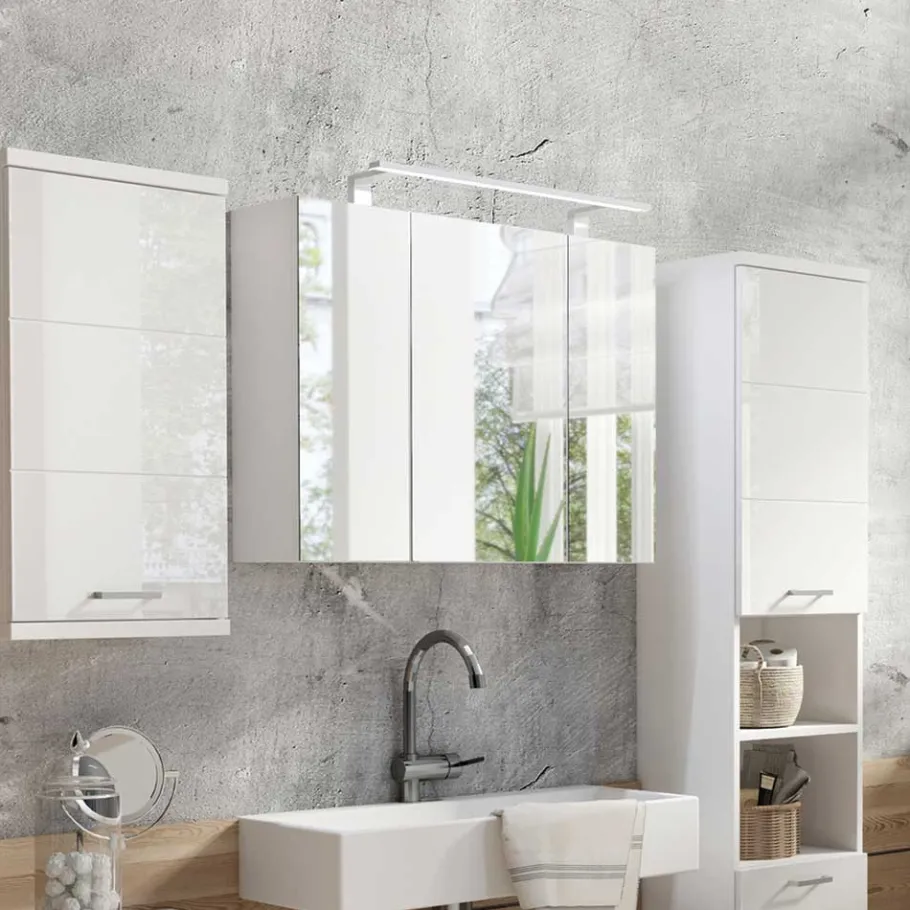 Clearance Wohnen Weißer Spiegelschrank mit LED Licht - 3-türig - Rumanian