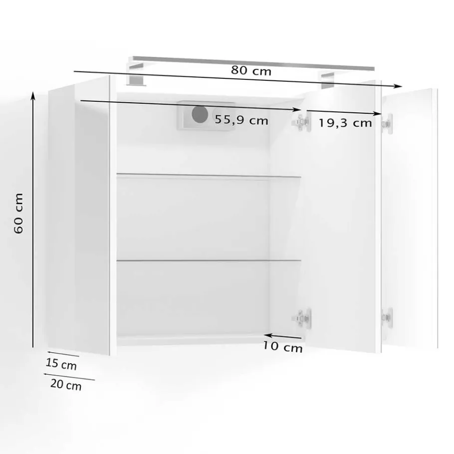Clearance Wohnen Weißer Spiegelschrank mit LED Licht - 3-türig - Rumanian