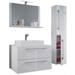 Online Wohnen Weißer Waschplatz & Hochschrank - Ipsum (dreiteilig)