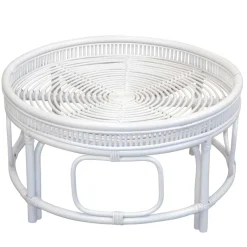 Outlet Wohnen Weißer Wohnzimmertisch aus Rattan - Lovran