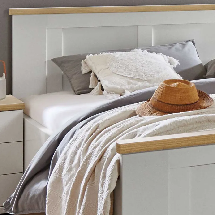 Wohnen Weißes Bett im Country Style mit Absetzung - Ignacio