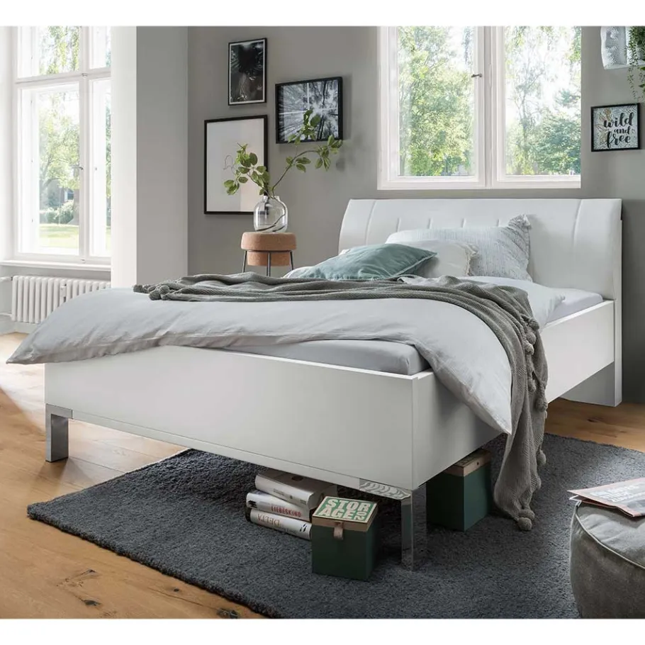 New Wohnen Weißes Bett mit Kunstleder-Kopfteil - Rocca