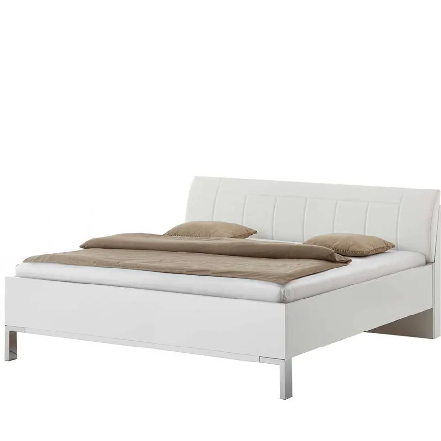 New Wohnen Weißes Bett mit Kunstleder-Kopfteil - Rocca