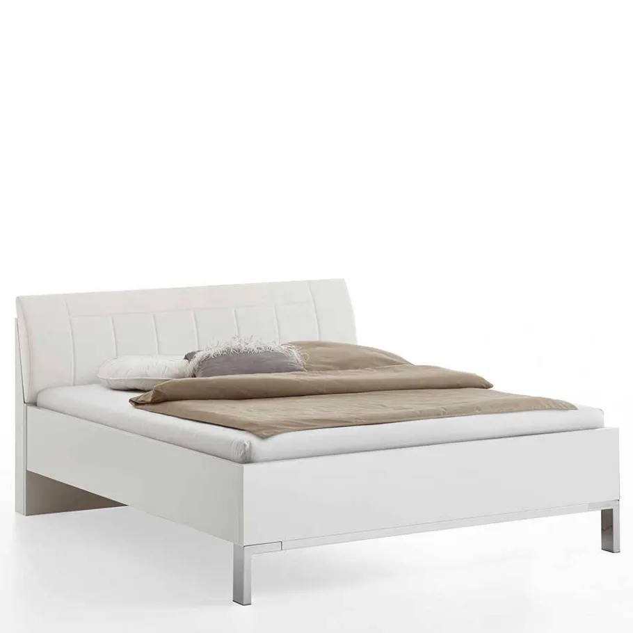 New Wohnen Weißes Bett mit Kunstleder-Kopfteil - Rocca