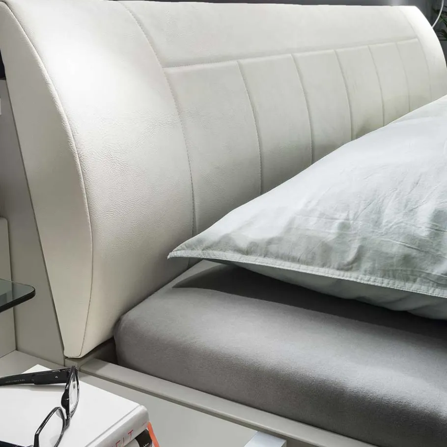New Wohnen Weißes Bett mit Kunstleder-Kopfteil - Rocca