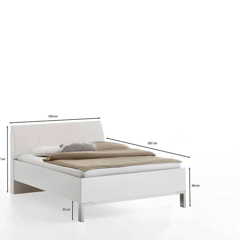 New Wohnen Weißes Bett mit Kunstleder-Kopfteil - Rocca